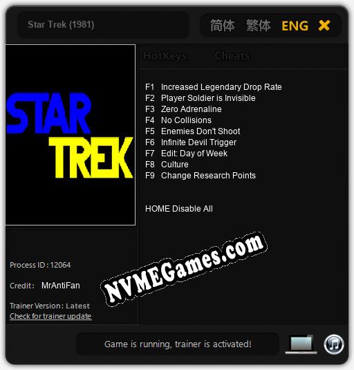 Treinador liberado para Star Trek (1981) [v1.0.6]