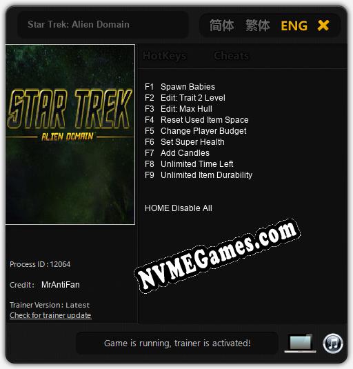 Treinador liberado para Star Trek: Alien Domain [v1.0.4]