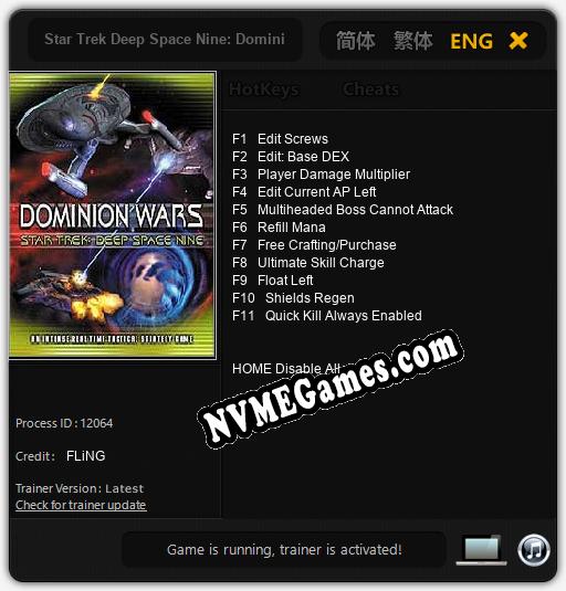 Treinador liberado para Star Trek Deep Space Nine: Dominion Wars [v1.0.1]