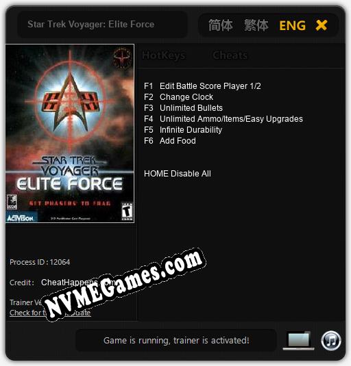 Treinador liberado para Star Trek Voyager: Elite Force [v1.0.4]