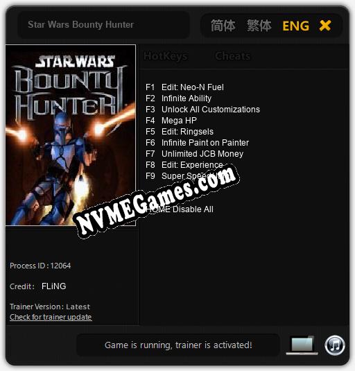 Treinador liberado para Star Wars Bounty Hunter [v1.0.5]