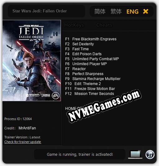 Star Wars Jedi: Fallen Order: Treinador (V1.0.66)