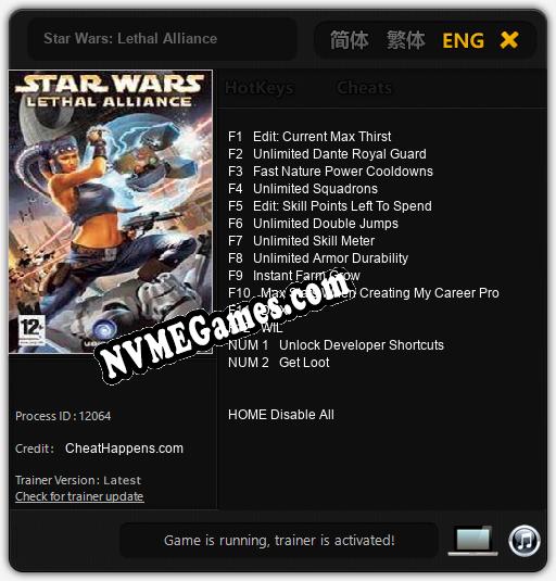 Treinador liberado para Star Wars: Lethal Alliance [v1.0.2]