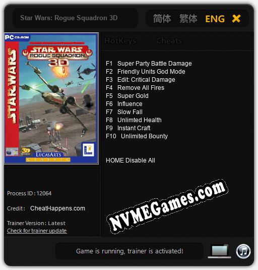 Treinador liberado para Star Wars: Rogue Squadron 3D [v1.0.4]