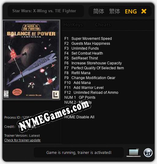 Star Wars: X-Wing vs. TIE Fighter: Balance of Power: Cheats, Trainer +14 [MrAntiFan]