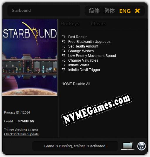 Treinador liberado para Starbound [v1.0.7]