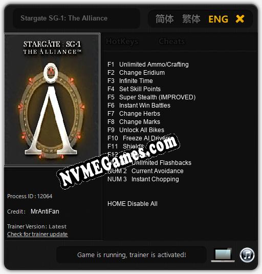 Treinador liberado para Stargate SG-1: The Alliance [v1.0.3]