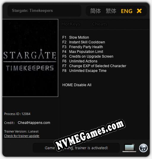 Stargate: Timekeepers: Trainer +8 [v1.1]