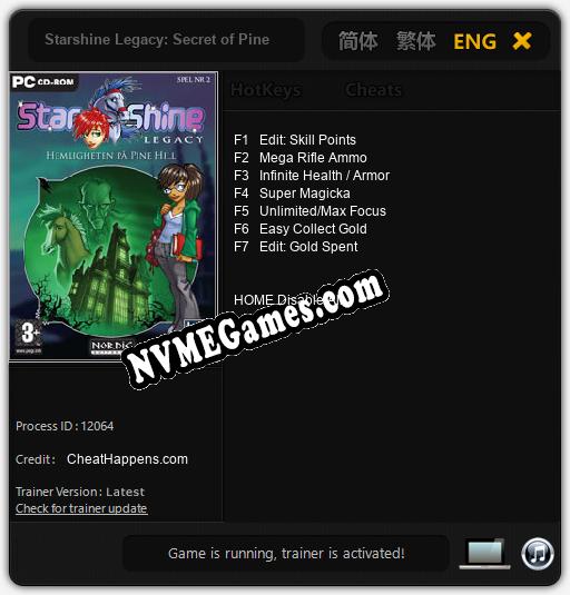 Treinador liberado para Starshine Legacy: Secret of Pine Hill Mansion [v1.0.3]