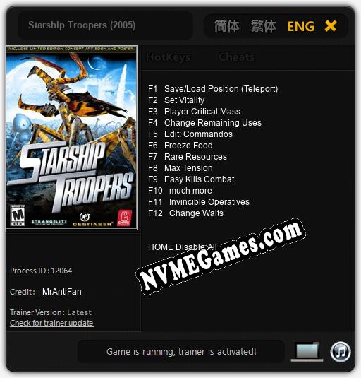 Starship Troopers (2005): Cheats, Trainer +12 [MrAntiFan]