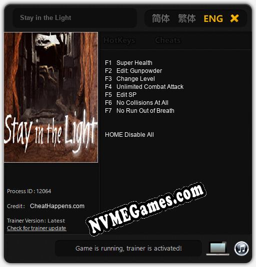 Treinador liberado para Stay in the Light [v1.0.9]