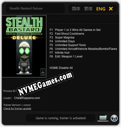 Stealth Bastard Deluxe: Cheats, Trainer +8 [CheatHappens.com]