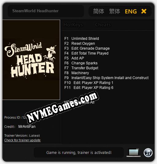 Treinador liberado para SteamWorld Headhunter [v1.0.2]