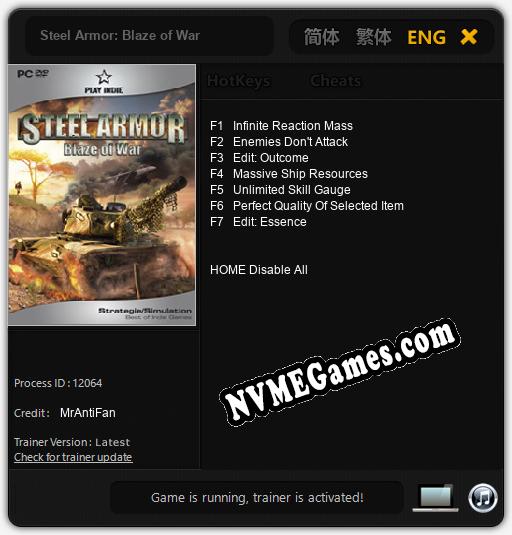 Treinador liberado para Steel Armor: Blaze of War [v1.0.9]