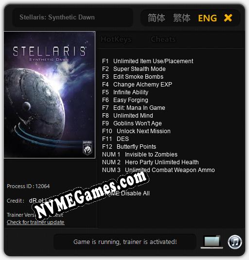 Treinador liberado para Stellaris: Synthetic Dawn [v1.0.7]