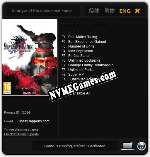Treinador liberado para Stranger of Paradise: Final Fantasy Origin [v1.0.3]