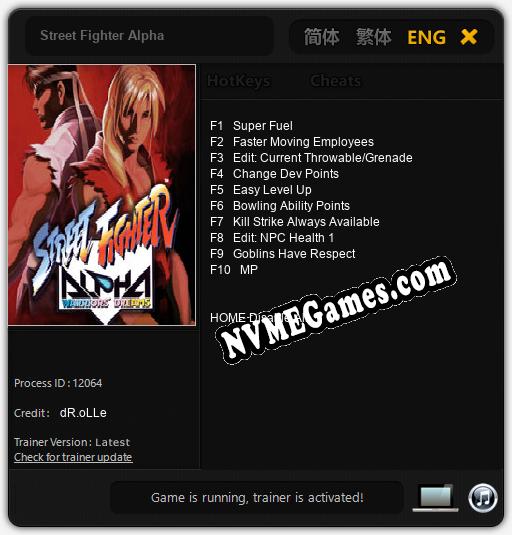 Treinador liberado para Street Fighter Alpha [v1.0.8]