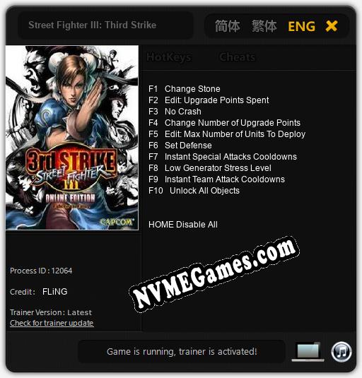 Treinador liberado para Street Fighter III: Third Strike Online Edition [v1.0.8]