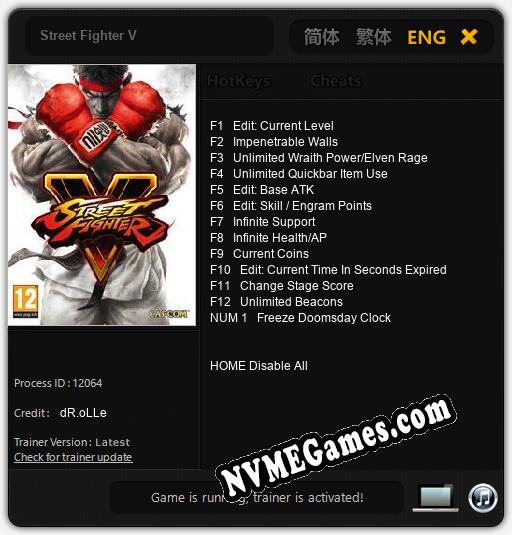 Street Fighter V: Trainer +13 [v1.8]