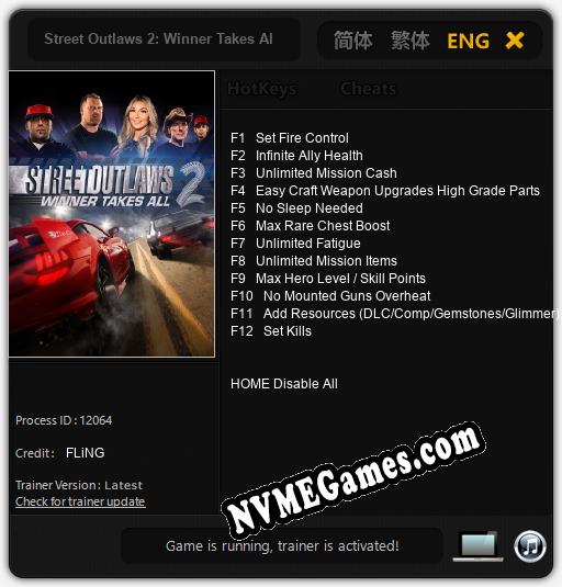 Treinador liberado para Street Outlaws 2: Winner Takes All [v1.0.4]