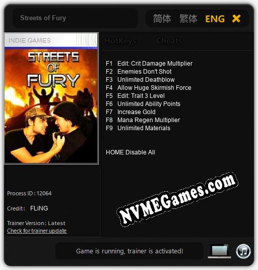 Streets of Fury: Cheats, Trainer +9 [FLiNG]