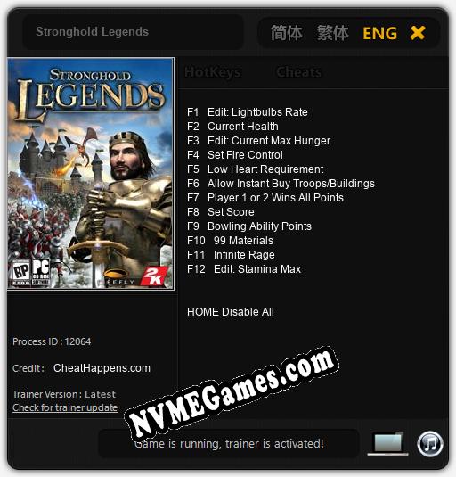 Treinador liberado para Stronghold Legends [v1.0.7]