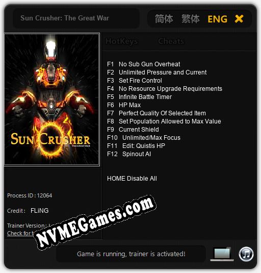 Treinador liberado para Sun Crusher: The Great War [v1.0.3]