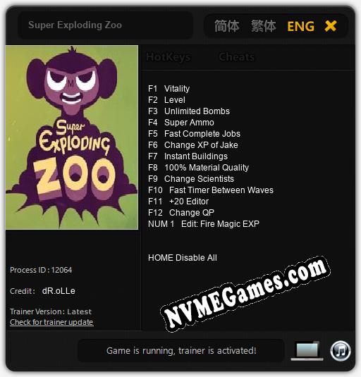 Super Exploding Zoo: Treinador (V1.0.62)