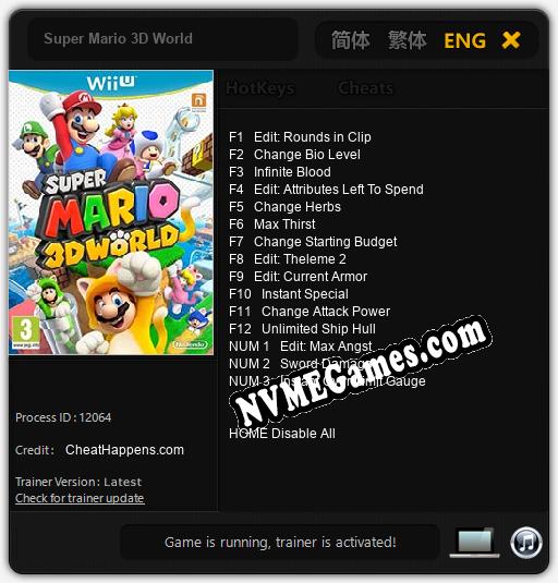 Treinador liberado para Super Mario 3D World [v1.0.7]