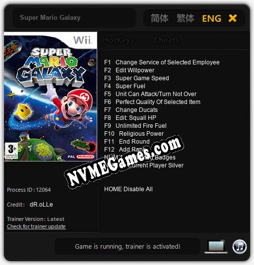 Treinador liberado para Super Mario Galaxy [v1.0.6]