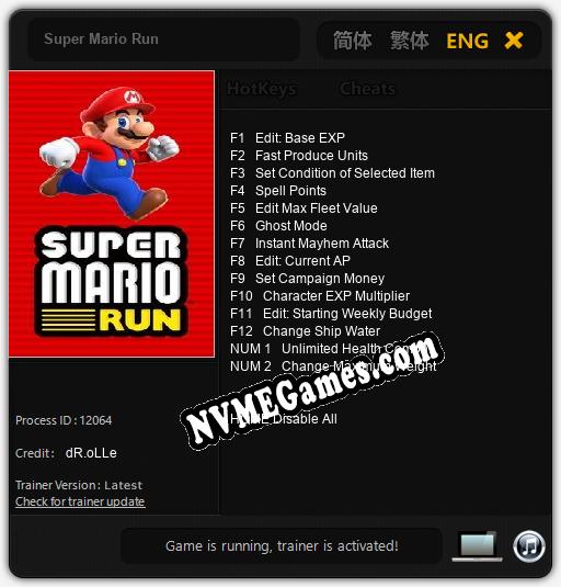 Super Mario Run: Trainer +14 [v1.4]