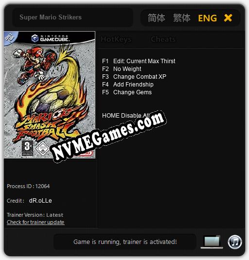 Treinador liberado para Super Mario Strikers [v1.0.7]