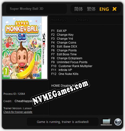 Super Monkey Ball 3D: Cheats, Trainer +12 [CheatHappens.com]