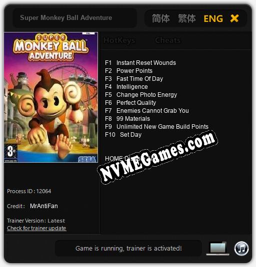 Super Monkey Ball Adventure: Treinador (V1.0.72)