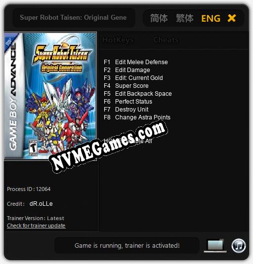 Treinador liberado para Super Robot Taisen: Original Generation [v1.0.6]