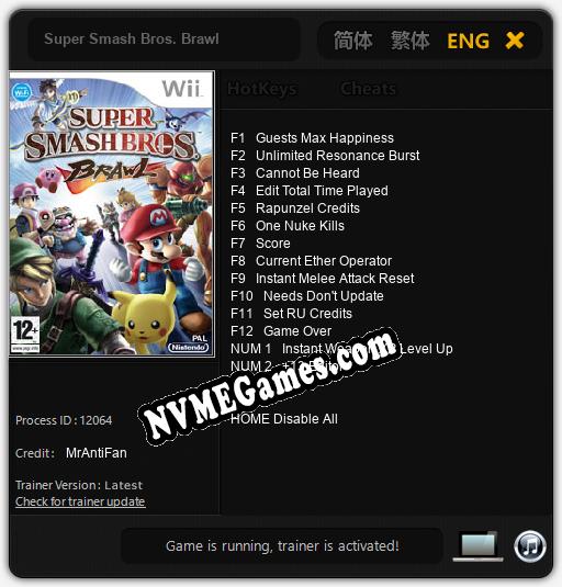 Super Smash Bros. Brawl: Cheats, Trainer +14 [MrAntiFan]