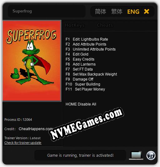 Superfrog: Cheats, Trainer +11 [CheatHappens.com]