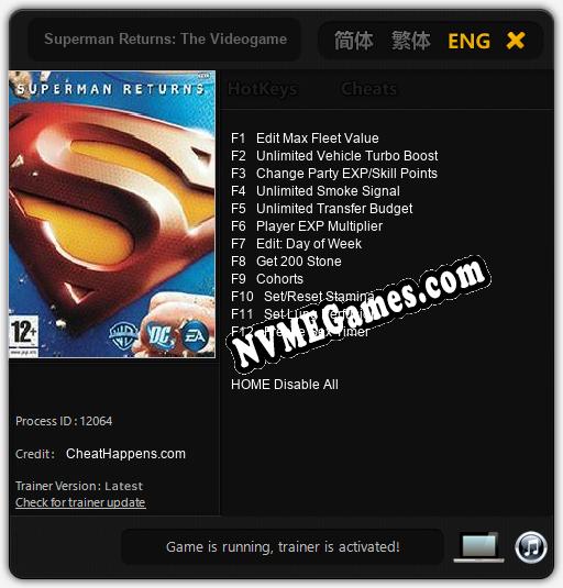 Superman Returns: The Videogame: Cheats, Trainer +12 [CheatHappens.com]