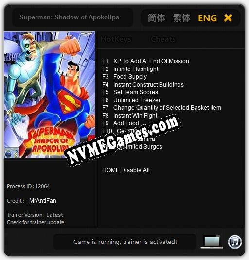 Superman: Shadow of Apokolips: Cheats, Trainer +12 [MrAntiFan]