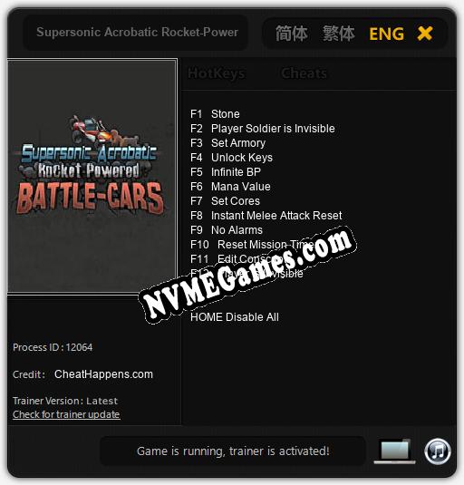 Treinador liberado para Supersonic Acrobatic Rocket-Powered Battle-Cars [v1.0.1]