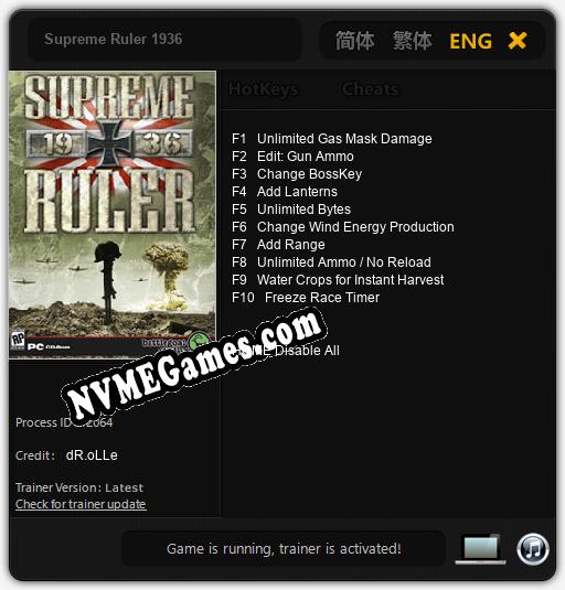 Supreme Ruler 1936: Cheats, Trainer +10 [dR.oLLe]