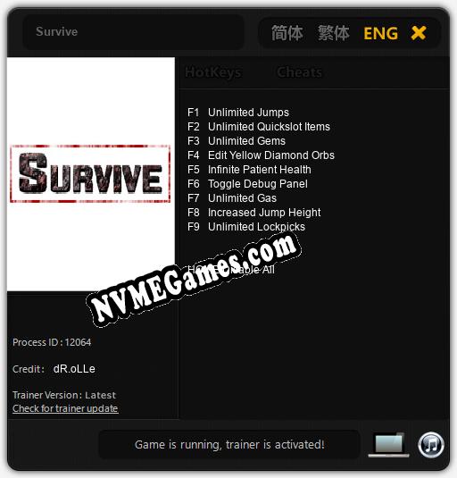 Treinador liberado para Survive [v1.0.2]