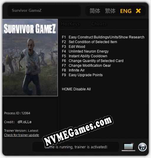 Survivor GameZ: Treinador (V1.0.61)