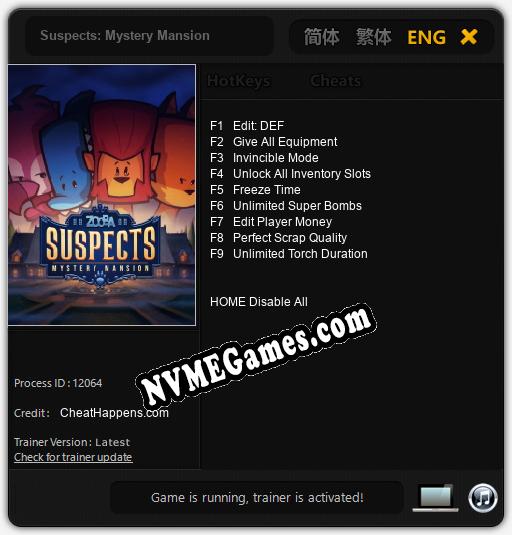 Suspects: Mystery Mansion: Trainer +9 [v1.5]