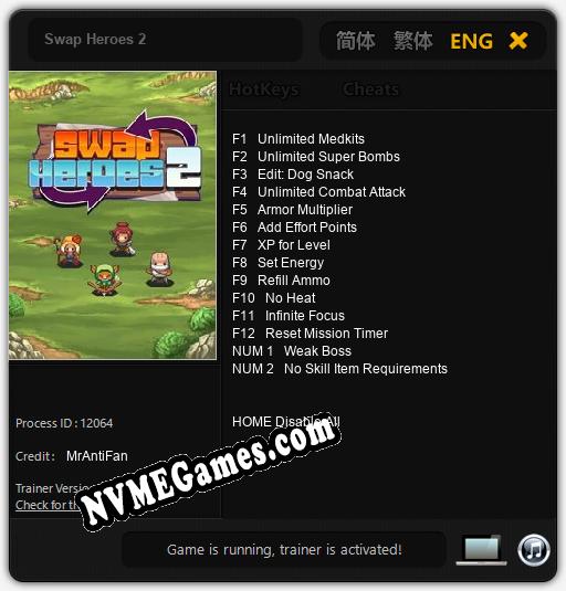 Treinador liberado para Swap Heroes 2 [v1.0.4]