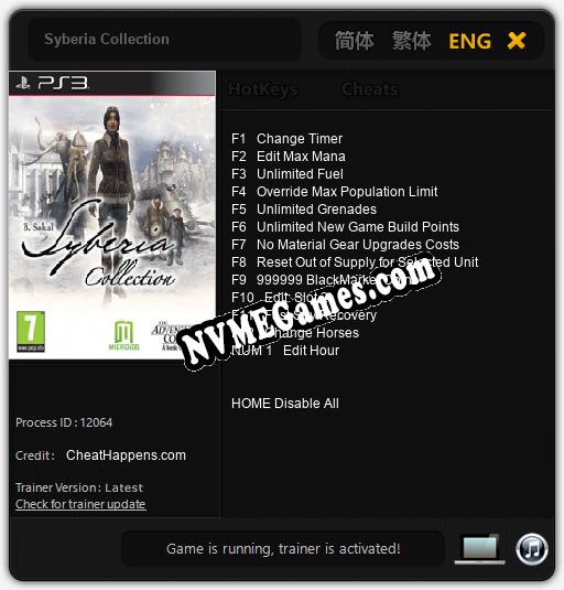 Treinador liberado para Syberia Collection [v1.0.8]