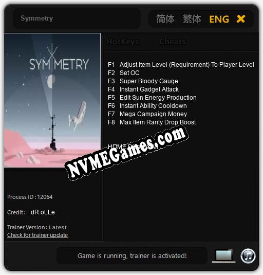 Symmetry: Cheats, Trainer +8 [dR.oLLe]