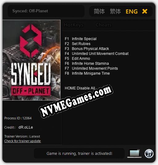 Treinador liberado para Synced: Off-Planet [v1.0.3]