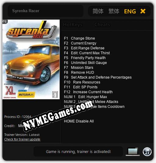 Syrenka Racer: Treinador (V1.0.5)