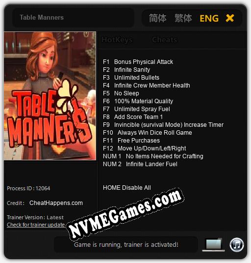 Treinador liberado para Table Manners [v1.0.1]